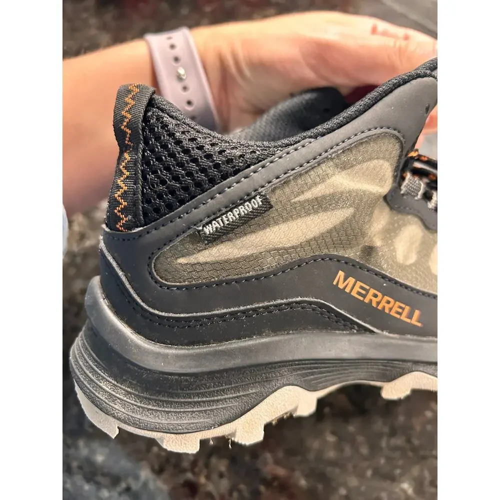 Merrell Kids Black and Gray Waterproof Hiking Boots with Orange Accents